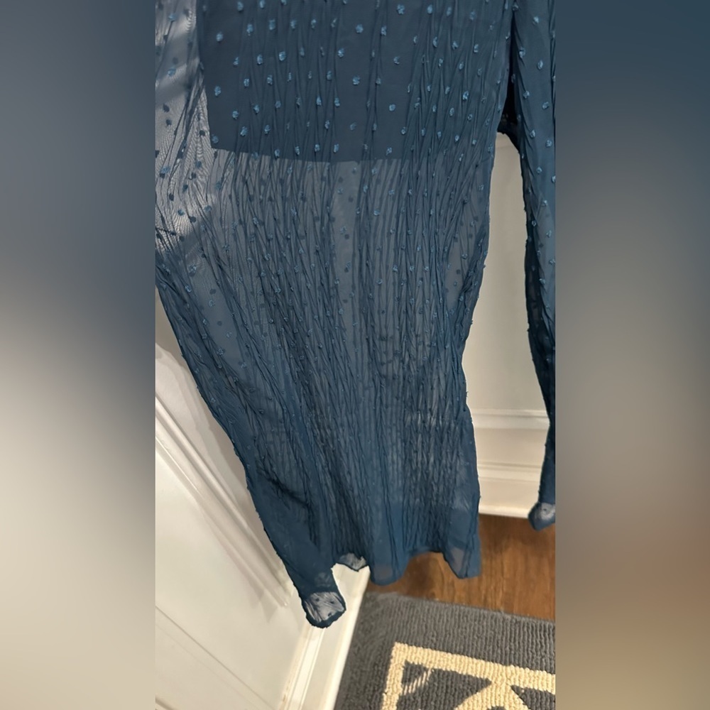 MINKPINK Turquoise Swiss Dot Cold Shoulder Jumper size S - Picture 12 of 12